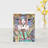 ウィッチキティキャットこうもり*ナイトウォーカー*空白のカード カード (黄色い花)