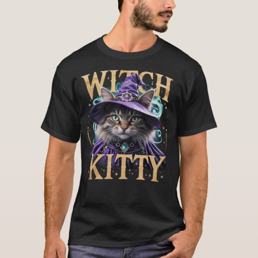ウィッチキティTシャツ: ハロウィーンの猫好きのためのTee Tシャツ (正面)