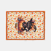 ウィッチキャットアッドベビーの名前かわいいハロウィン縁どB フリースブランケット (正面(横))