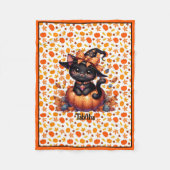 ウィッチキャットアッドベビーの名前かわいいハロウィン縁どB フリースブランケット (正面)