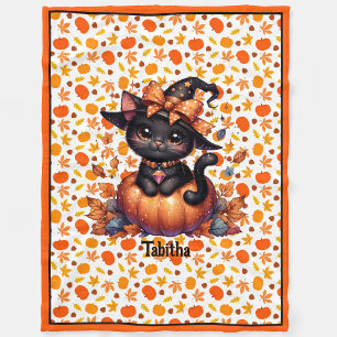 ウィッチキャットアッドベビーの名前かわいいハロウィン縁どB フリースブランケット