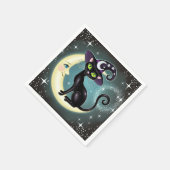 ウィッチキャットオンクレセントムーンハロウィーンウィッカ信者ウィッカ スタンダードカクテルナプキン (角)