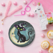 ウィッチキャットオンクレセントムーンハロウィーンウィッカ信者ウィッカ ペーパープレート (パーティー)