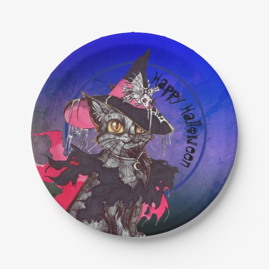 ウィッチキャットハッピーハローウィン ペーパープレート (正面)