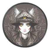 ウィッチキャットハロウィン不気味なかわいいポートレート アイスホッケーパック (正面)