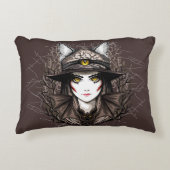 ウィッチキャットハロウィン不気味なかわいいポートレート アクセントクッション (正面)