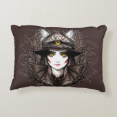 ウィッチキャットハロウィン不気味なかわいいポートレート アクセントクッション (裏面)