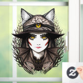 ウィッチキャットハロウィン不気味なかわいいポートレート ウィンドウサイン (ホーム)