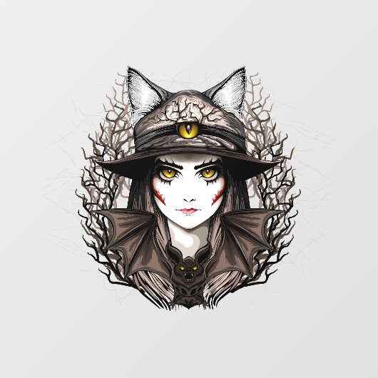 ウィッチキャットハロウィン不気味なかわいいポートレート ウィンドウサイン (シート)