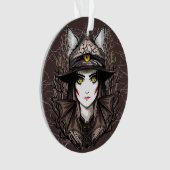 ウィッチキャットハロウィン不気味なかわいいポートレート オーナメント (正面)