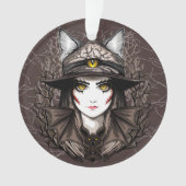 ウィッチキャットハロウィン不気味なかわいいポートレート オーナメント (正面)