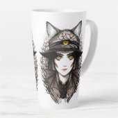 ウィッチキャットハロウィン不気味なかわいいポートレート カフェラテマグ (右アングル)