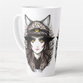 ウィッチキャットハロウィン不気味なかわいいポートレート カフェラテマグ (左アングル)