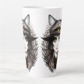 ウィッチキャットハロウィン不気味なかわいいポートレート カフェラテマグ (正面)