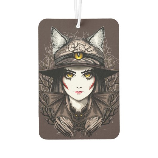 ウィッチキャットハロウィン不気味なかわいいポートレート カーエアーフレッシュナー (裏面)