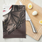 ウィッチキャットハロウィン不気味なかわいいポートレート キッチンタオル (四つ折り)