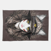 ウィッチキャットハロウィン不気味なかわいいポートレート キッチンタオル (横)