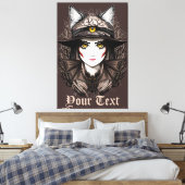 ウィッチキャットハロウィン不気味なかわいいポートレート キャンバスプリント (インサイチュ (寝室))