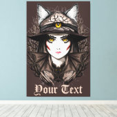 ウィッチキャットハロウィン不気味なかわいいポートレート キャンバスプリント (インサイチュ (ウッドフロア))