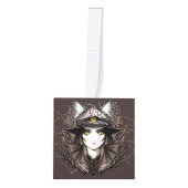 ウィッチキャットハロウィン不気味なかわいいポートレート キューブオーナメント (正面)