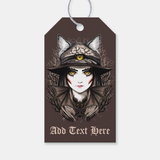 ウィッチキャットハロウィン不気味なかわいいポートレート ギフトタグ (正面)