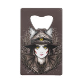 ウィッチキャットハロウィン不気味なかわいいポートレート クレジットカード栓抜き (裏面)