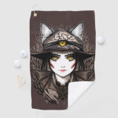 ウィッチキャットハロウィン不気味なかわいいポートレート ゴルフタオル (インサイチュ)