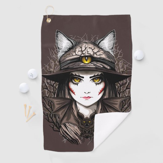 ウィッチキャットハロウィン不気味なかわいいポートレート ゴルフタオル (インサイチュ)