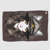 ウィッチキャットハロウィン不気味なかわいいポートレート ゴルフタオル (横)