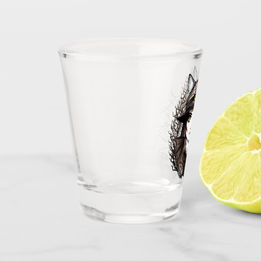 ウィッチキャットハロウィン不気味なかわいいポートレート ショットグラス (左)