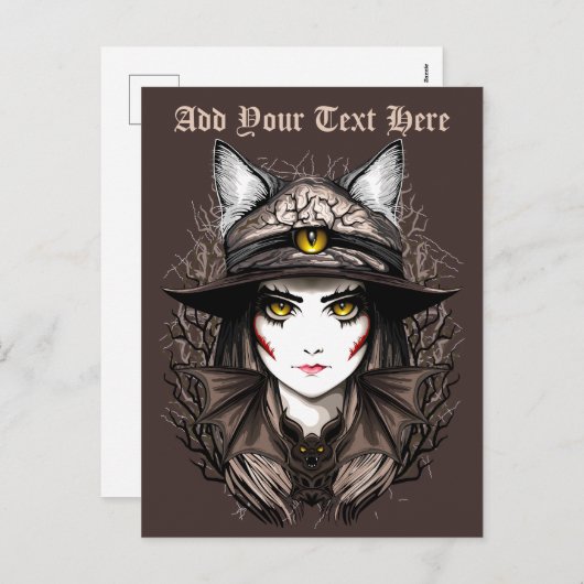 ウィッチキャットハロウィン不気味なかわいいポートレート シーズンポストカード (正面/裏面)