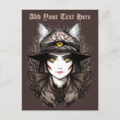 ウィッチキャットハロウィン不気味なかわいいポートレート シーズンポストカード (正面)