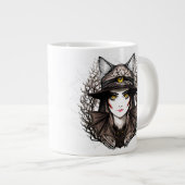 ウィッチキャットハロウィン不気味なかわいいポートレート ジャンボコーヒーマグカップ (正面右)