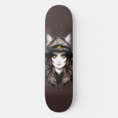 ウィッチキャットハロウィン不気味なかわいいポートレート スケートボード (正面)