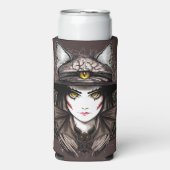 ウィッチキャットハロウィン不気味なかわいいポートレート スリム缶クーラー (Seltzer正面)