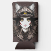 ウィッチキャットハロウィン不気味なかわいいポートレート スリム缶クーラー (裏面)
