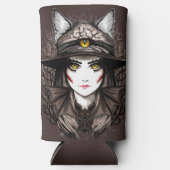 ウィッチキャットハロウィン不気味なかわいいポートレート スリム缶クーラー (正面)