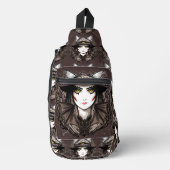 ウィッチキャットハロウィン不気味なかわいいポートレート スリングバッグ (正面)