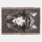 ウィッチキャットハロウィン不気味なかわいいポートレート スローブランケット (正面)