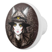 ウィッチキャットハロウィン不気味なかわいいポートレート セラミックノブ (右)