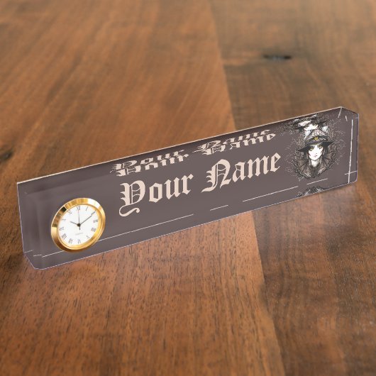 ウィッチキャットハロウィン不気味なかわいいポートレート デスクネームプレート (側面)