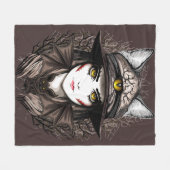 ウィッチキャットハロウィン不気味なかわいいポートレート フリースブランケット (正面(横))