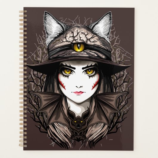 ウィッチキャットハロウィン不気味なかわいいポートレート プランナー手帳 (正面)