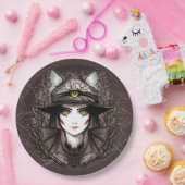 ウィッチキャットハロウィン不気味なかわいいポートレート ペーパープレート (パーティー)