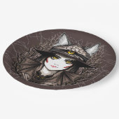 ウィッチキャットハロウィン不気味なかわいいポートレート ペーパープレート (アングル)