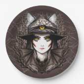 ウィッチキャットハロウィン不気味なかわいいポートレート ペーパープレート (正面)