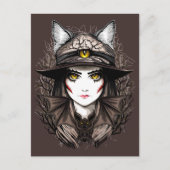 ウィッチキャットハロウィン不気味なかわいいポートレート ポストカード (正面)