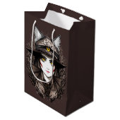 ウィッチキャットハロウィン不気味なかわいいポートレート ミディアムペーパーバッグ (正面アングル)