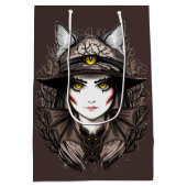 ウィッチキャットハロウィン不気味なかわいいポートレート ミディアムペーパーバッグ (裏面)