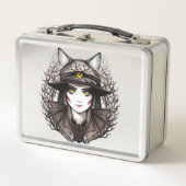 ウィッチキャットハロウィン不気味なかわいいポートレート メタルランチボックス (正面)